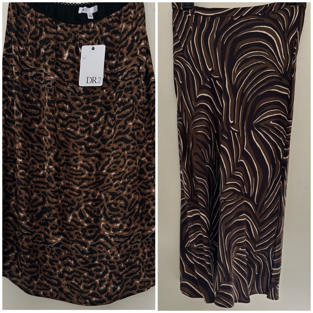 2 Skirts Zebra animal print cheetah Medi maxi satin bias skirt small 2